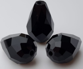 2 x Kristal Facetkraal van een druppel zwart 14,75 mm x 9,1 mm oogje: 1 mm