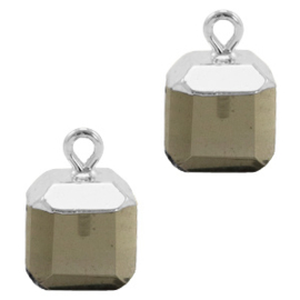 1 x Natuursteen hangers square Black diamond-silver Rook kwarts