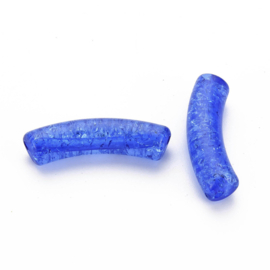 10 x Acryl kralen tube crackle transparant medium blue ca. 32x8mm (gat Ø1.6mm)
