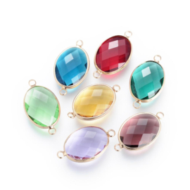 5 x Crystal glas tussenstukken ovaal 10,5 x 18,5 x 4,5mm mix- crystal-gold oogjes 2mm