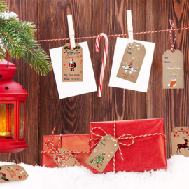100 x Stevige bruine kartonnen labels kerst - Afm.  5x3cm - Rendieren "Merrie Christmas"