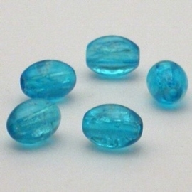 30 stuks crackle glas kralen ovaal 11 x 8,5mm blauw