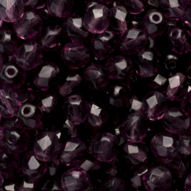 10 x  Tsjechische kralen facet kristal 6 x 5mm kleur: donker paars Afm: Gat c.a: 1mm