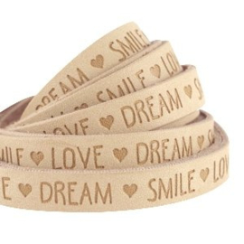 20 cm Plat imi leer 5mm met quote - Love dream Smile - Camel brown ♥