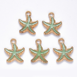 2 x Metalen bedels zeester ca. 18 x 15 x 3 mm – oogje 2,5 mm – Pale Green