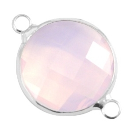 Crystal glas tussenstukken rond 16mm Light rose opal-Silver  (Nikkelvrij)