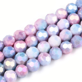 1 x Glaskralen streng facetgeslepen rond 7,8-8,2 x 7,8 mm – gat 1 mm – Cornflower Blue