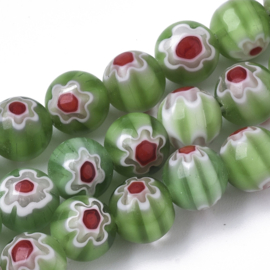 10 x Millefiori glas kralen 8mm bloem gat 1,2mm Olive Drab