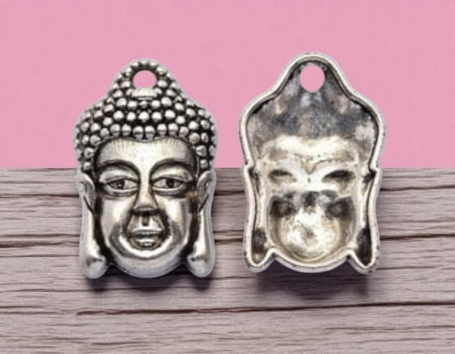2 x Metalen Buddha hanger – antiek zilverkleur – 18 x 26 x 6 mm – oogje ca. 2 mm – nikkelvrij