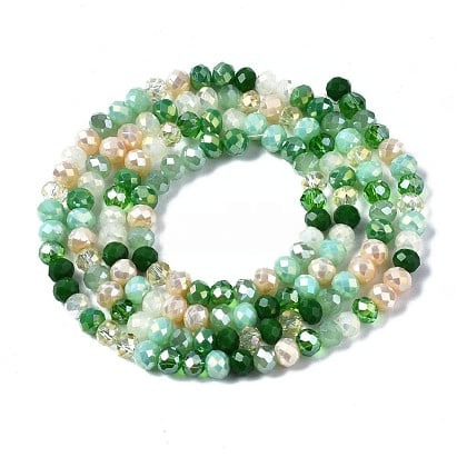 1 x Streng Glaskralen Facet Rondelle Briolette 4.5x3.5mm– Green AB Plated – ca. 140-143 stuks – gat 1 mm