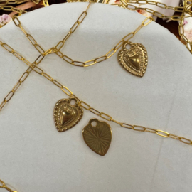 1 x Ion Plating (IP) RVS 304  Hart Bedeltje Real 18K Gold Plated, 19,5 x 15 x 2,5mm, Oogje: 2.1mm