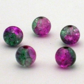 30 x crackle glas kralen 8mm roze groen