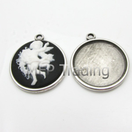 1 x DQ metaal setting  Ø35mm 1 oog antiek zilver kleur ca. 44 x 39 x 3mm oogje: 3,5mm (Nikkelvrij)