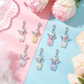 1 x Geluksengeltje tulp met clip 43,5 mm – pastel kleur – zilverkleur