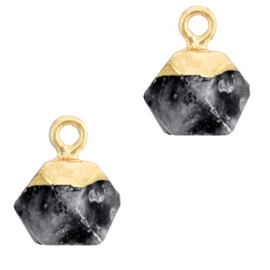 1 x Natuursteen hangers hexagon Anthracite-gold Shimmer Stone