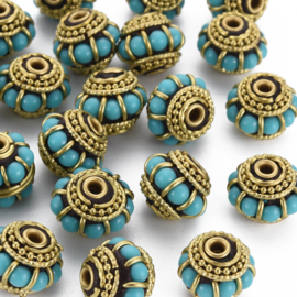 1 x Bohemian kraal / Kashmiri kraal 11 x 14 x 13 mm – Turquoise (Nikkelvrij) (in bestelling)