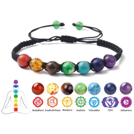 Armband verstelbaar met gemixte edelsteen kralen 8mm (18~28cm)