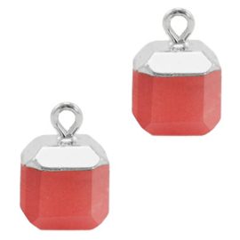 1 x Natuursteen hangers square Crimsom red-silver Jade