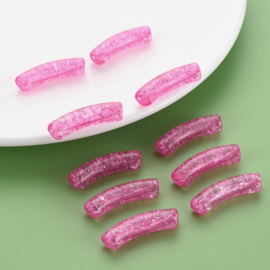 10 x Acryl kralen tube crackle transparant Cerise ca. 32x8mm (gat Ø1.6mm)