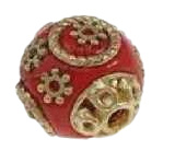 Bohemian kraal of Kashmiri kraal rood  goud, 15 mm, gat 1,2 mm