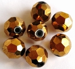 4x  Glaskraal glanzend facet Goud 12 mm