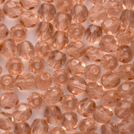 25 x ronde Tsjechische kralen facet kristal 5mm kleur: oud roze gat c.a. : 1mm