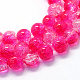 30 x crackle glas kralen 8mm transparant deep pink