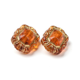 10 x Acryl kralen rechthoek imitation amber 18 mm – gat 1,8 mm – Amber (Burnt Sienna)