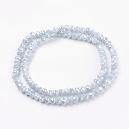 1 x Streng met ca. 100 glaskralen facet rondelle briolette kristal – 6 x 4mm, gat 1 mm – WhiteSmoke