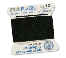 Nylon Power no stretch - extra strong 2 meter met naald  No: 12 Ø 0,98mm zwart