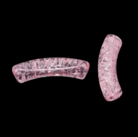 10 x Acryl kralen tube crackle transparant pink ca. 32x8mm (gat Ø1.6mm)