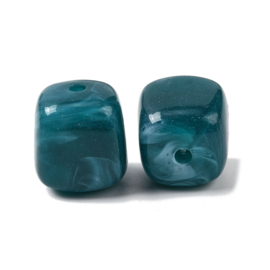 10 x Acryl kralen cube two tone opaque 17 x 15,5 x 15,5 mm – gat 3 mm – teal