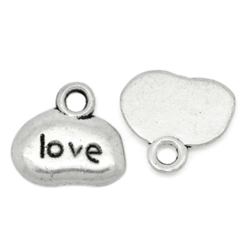 10 stuks Tibetaans zilveren bedeltjes "love"  12 x 11mm gat: 2mm ♥