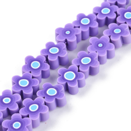 10 x Handgemaakte polymeer kralen bloem 9,5 x 4,4mm (gat Ø1,7mm) Purple