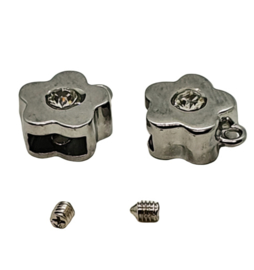 2 stuks DQ metaal eindkap RVS  met kristal 15 x 13mm voor leer binnenzijde: 8mm x 3,2mm (nikkelvrij)