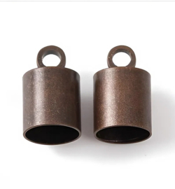 4 x Koordkapjes 10 x 6 mm – Ø 5,5 mm – oogje 1,2 mm – roodkoperkleur