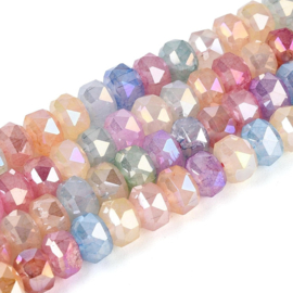 15 x Glaskralen imitatie jade facetgeslepen rondelle 5,5-6 x 4-4,5 mm – gat 0,8-1,2 mm – Mixed Color