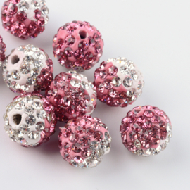 2  x prachtige Shamballa Polymeer Klei strass bal 9~10mm  gat: 2mm rose