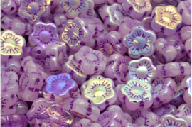 4 x Tsjechische Glaskralen Sunset Flower Pressed Beads 10x10mm lila