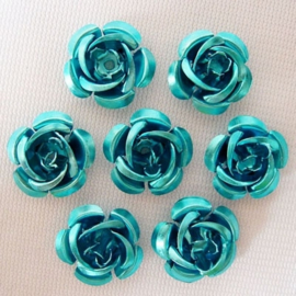 25 x Aluminium roosjes 15 x 9mm, gat 1 mm Turquoise