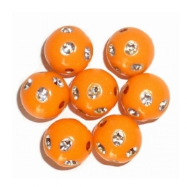 10 x acryl kralen met strass look c.a. 10mm gat  2mm oranje