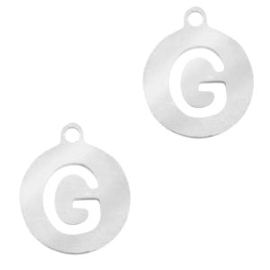 Roestvrij stalen (RVS) Stainless steel bedel rond 10mm initial coin G