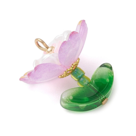 2 x Bloem bedel acryl 20,5 x 18 x 18,5 mm – gat 1,8 mm – Orchid