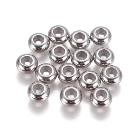 RVS 304 smart bead stopper ca. 6 x 3mm gat 3mm (rubber gat Ø2mm)