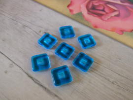 10x Vierkante Glaskraal Blauw 11.5 x 11.5 x 3.5mm oogje: 3.8mm