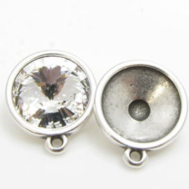 1 x  DQ metaal ring  hanger Rivoli 12mm puntsteen antique zilver kleur 16,8 x 14,2 mm  oogje  1,6 mm (Nikkelvrij)