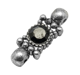 2 x Metalen tussenzetsel met strass 21 x 8 x 5 mm – gat ca. 1 mm – antiek zilverkleur