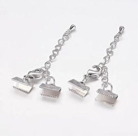 1 x Veterklem met karabijnsluiting en schakelketting 10 x 31 mm – ketting 3,5 x 60 mm – platinum kleur (Nikkelvrij)