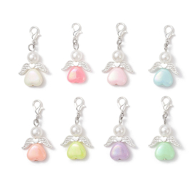 1 x Geluksengeltje met hartje en clip 40 mm – pastel kleur – zilverkleur