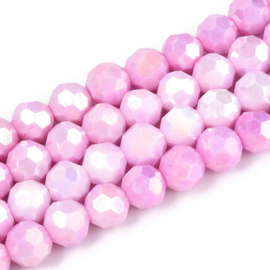 1 x Glaskralen streng facetgeslepen rond 7,8-8,2 x 7,8 mm – gat 1 mm – Pearl Pink